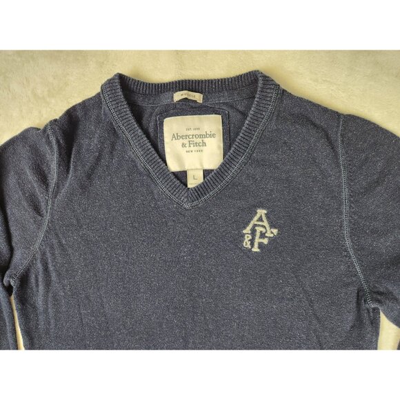 Abercrombie & Fitch Wool Cashmere Cotton Blend Sweater Mens L Blue Muscle Fit - Picture 4 of 13